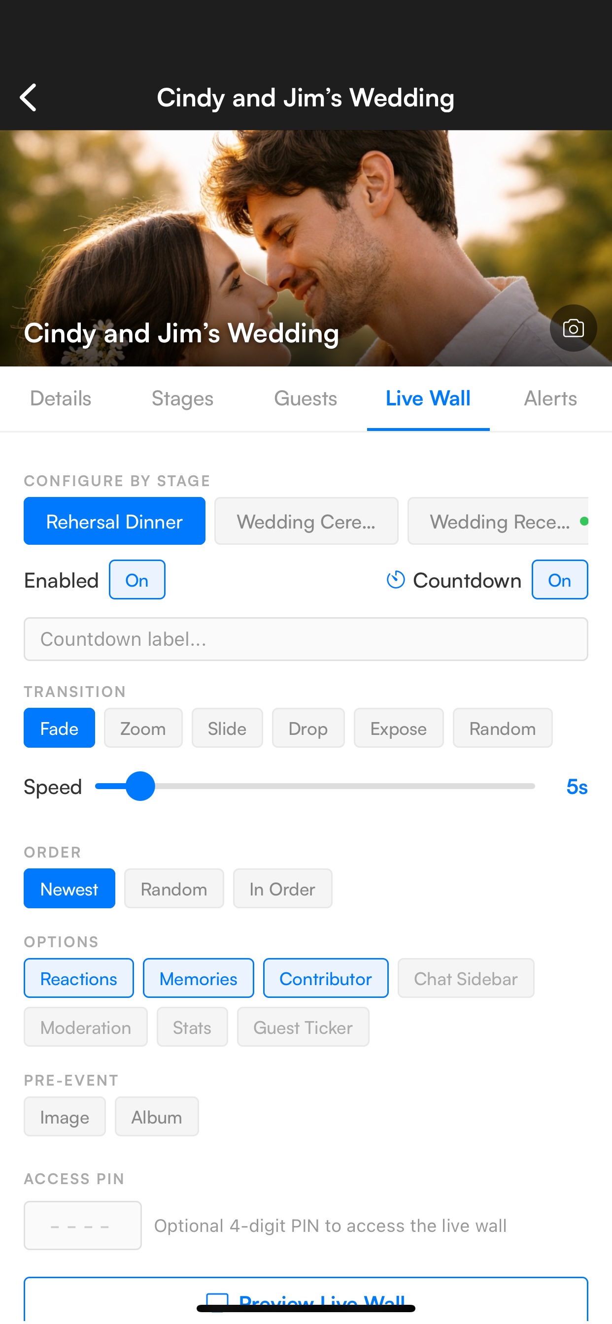 Live Wall configuration options